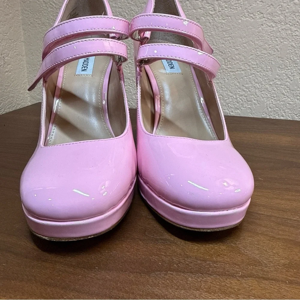 STEVE MADDEN Custom Twice Patent Pink Chunky Heel Platform Mary Jane Pumps 9M